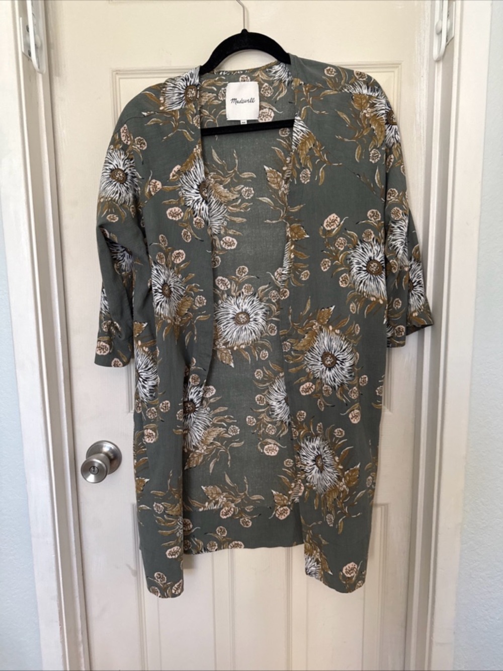 Madewell Olive Green Floral Open Cardigan